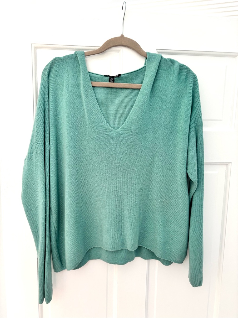 Eileen Fisher Seafoam V-Neck Lightweight Sweater with hood